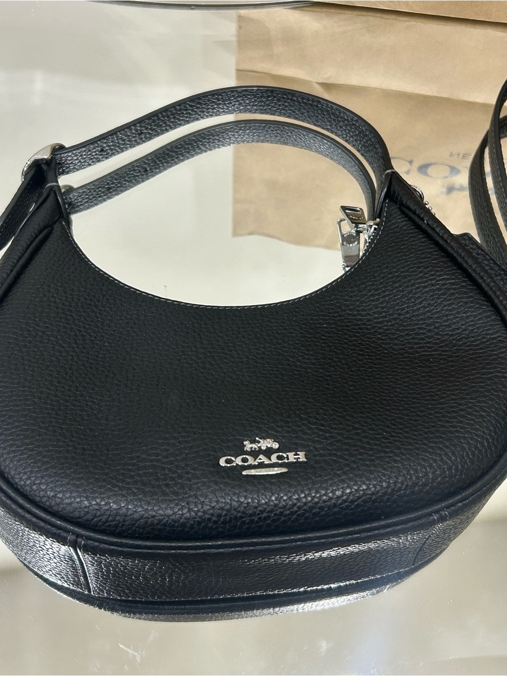 Coach Black Pebble Leather Crescent Shoulder Bag with Silver Hardware - Picture 4 of 9